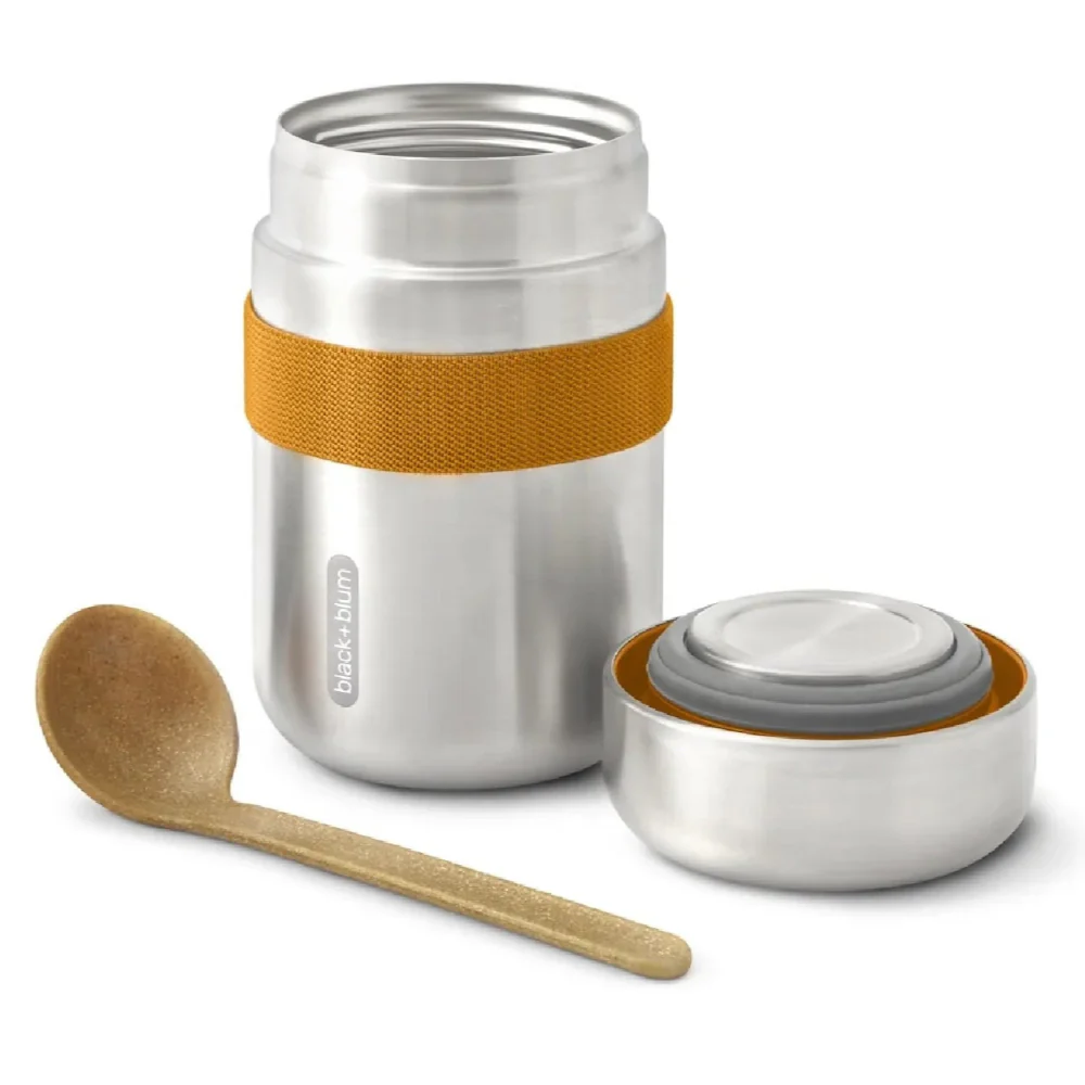 Black + Blum 400 ml Food Flask With Wood Fibre Spoon, Orange - Image 3