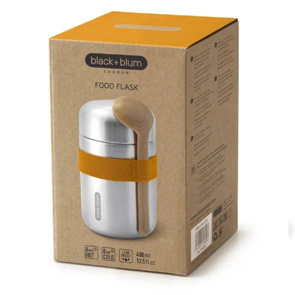Black + Blum 400 ml Food Flask With Wood Fibre Spoon, Orange - Image 4