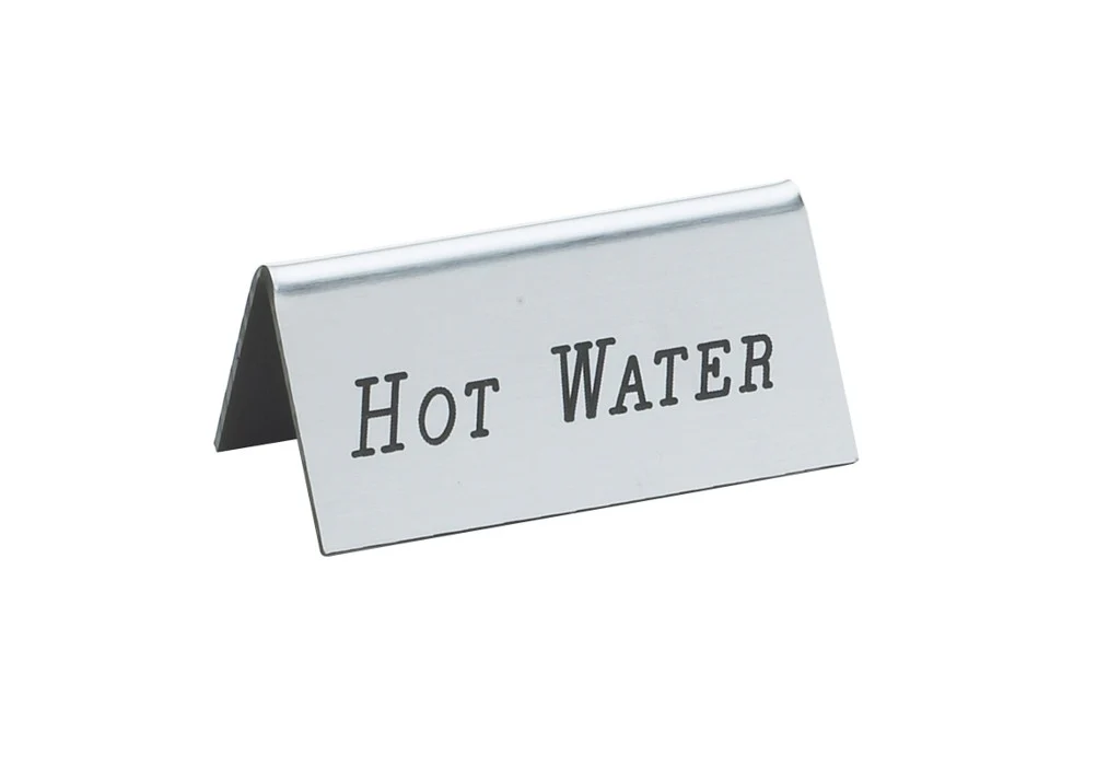 Cal-Mil "Hot Water" Beverage Tent Sign, Silver, 3" x 1.5"