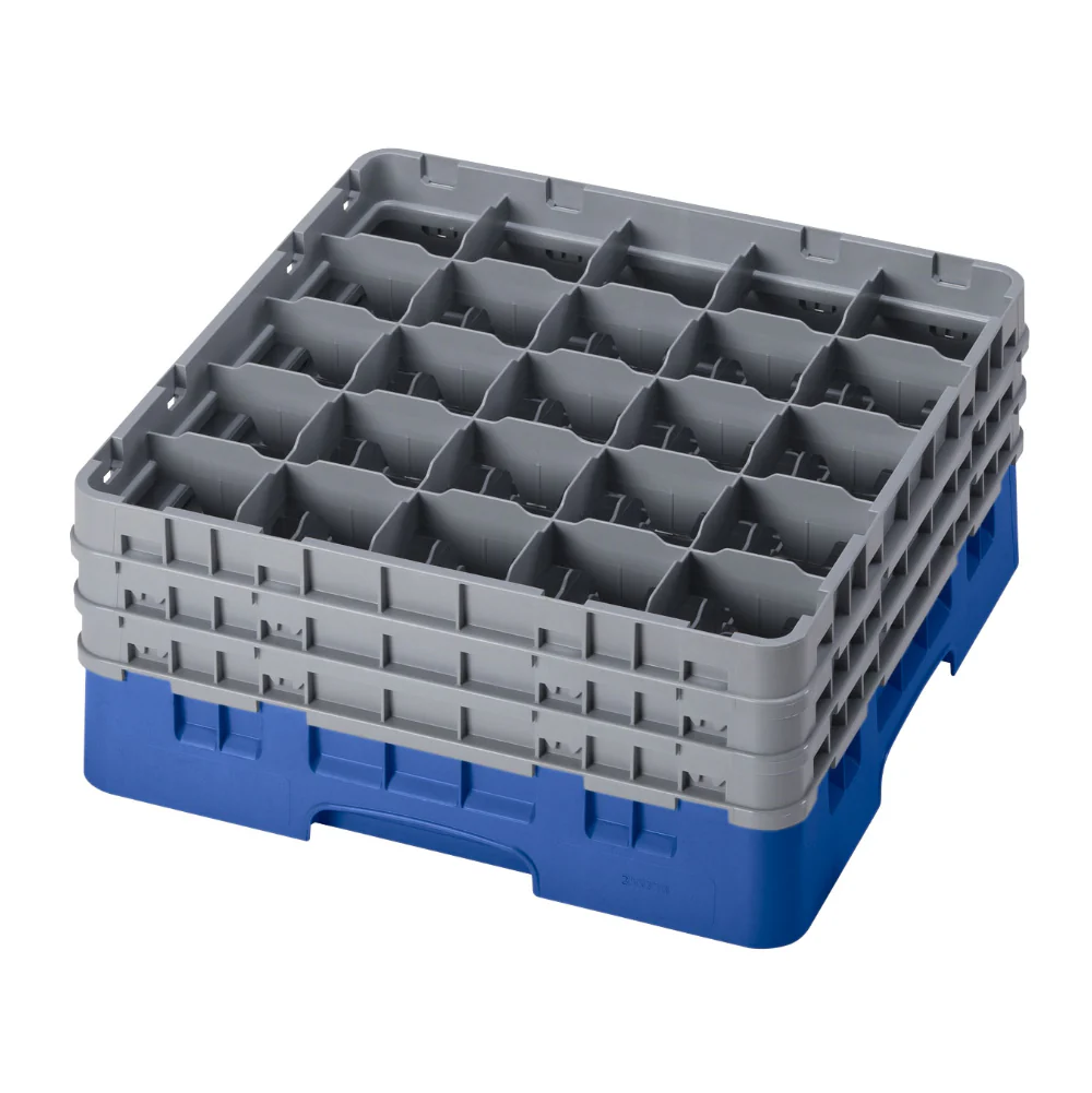 Cambro 25S738168 Camrack Glass Rack with 25 Compartments & 3 Grey Extenders - Blue Base