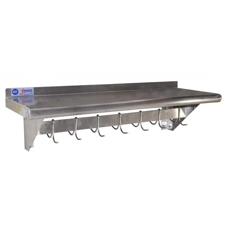 Nella 12" x 36" Pot Rack with Shelf & 7 Hooks, Stainless Steel