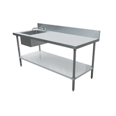 Nella 30" x 60" Stainless Steel Worktable with Left Sink, 6" Backsplash