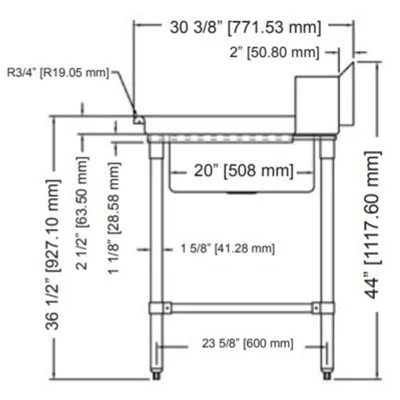 Nella 60" Soiled Dishtable Left Side with Sink - Image 3