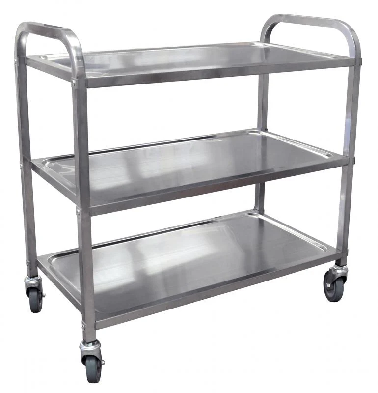 Nella Three Tier Bussing Cart with 16" x 24.75" Trays, Stainless Steel
