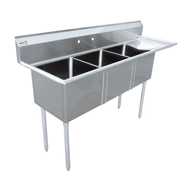 Nella Three Tub Sink 18" x 21" x 14" Right Drain Board, Corner Drain