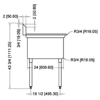 Nella Two Tub Sink 24" x 24" x 14" Right Drain Board, Corner Drain - Image 4