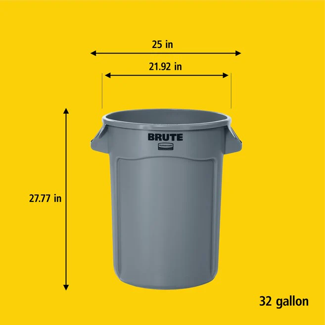Rubbermaid Brute 32 Gallon Round Trash Can, White - Image 6