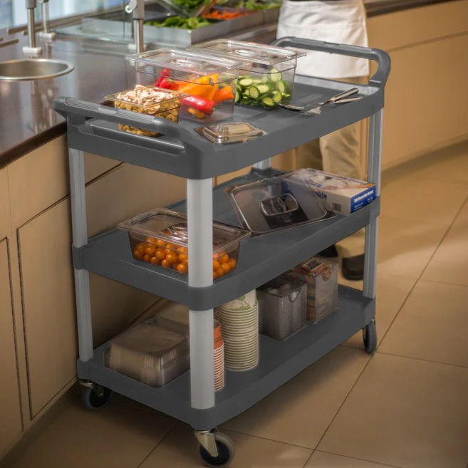 Rubbermaid Three Tier Utility Cart, Grey - 40" x 20" x 37" - Image 5