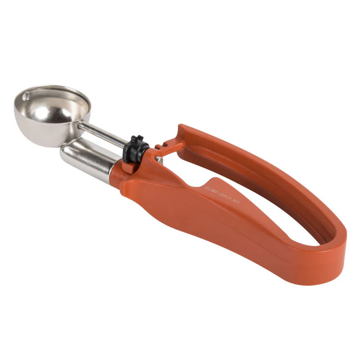 Vollrath 0.67 Oz Squeeze Handle Disher #50, Terracotta Handle - Image 2