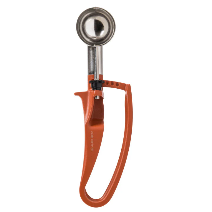 Vollrath 0.67 Oz Squeeze Handle Disher #50, Terracotta Handle - Image 3