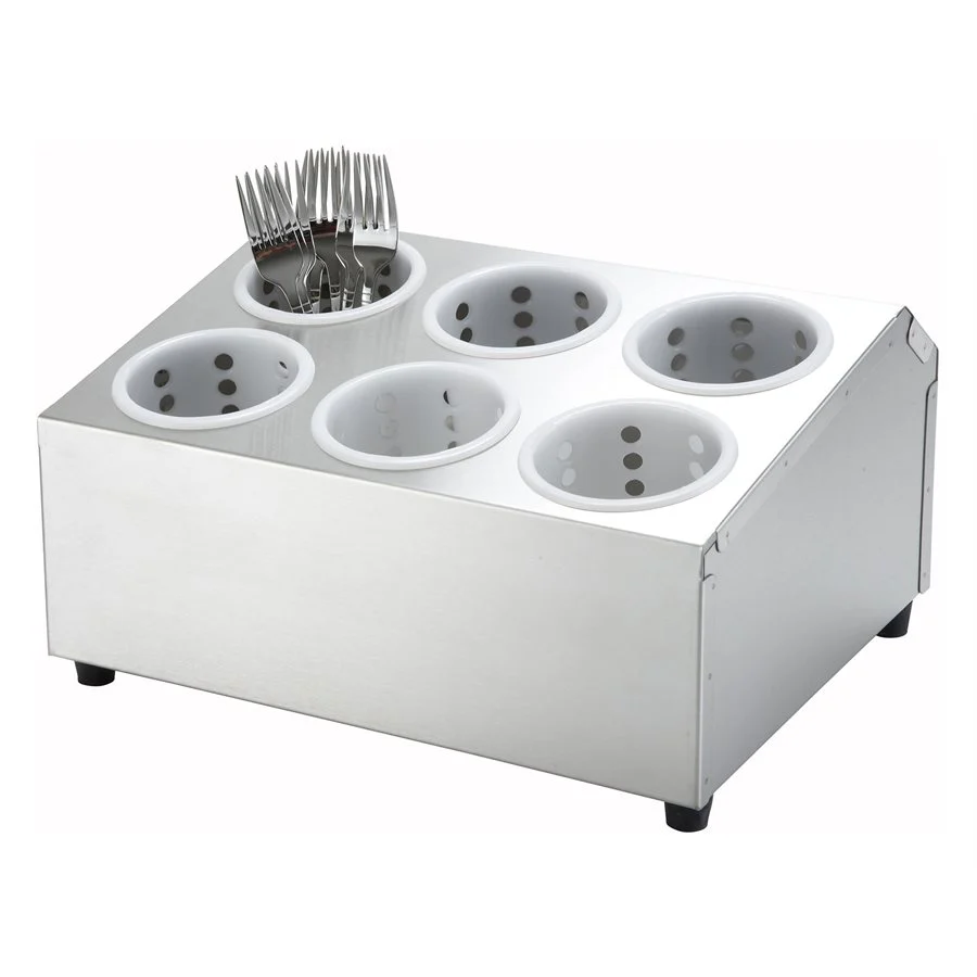 Winco 2 Tier Flatware Cylinder Holder with 6 Holes, Stainless Steel