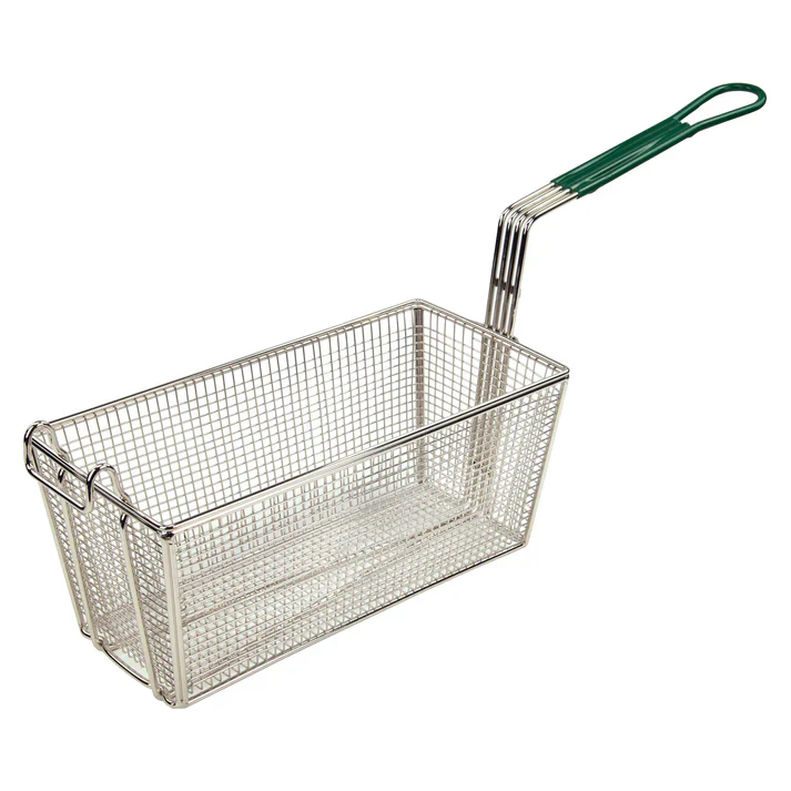 Winco Fryer Basket 13.25" x 6.5" x 6" with Green Handle